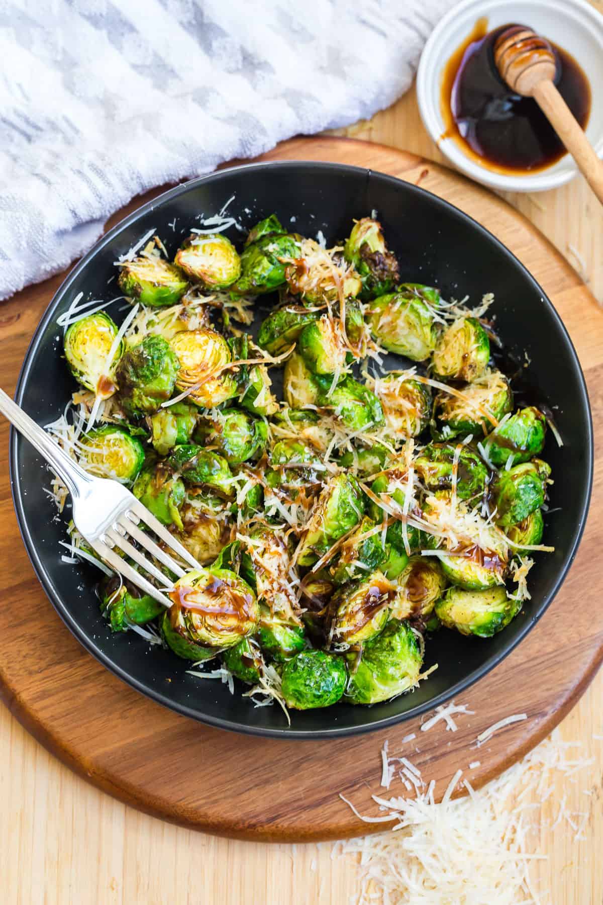 brussels sprouts in a black bowl