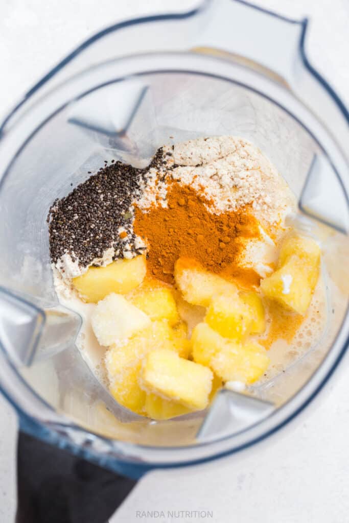 smoothie ingredients in a blender