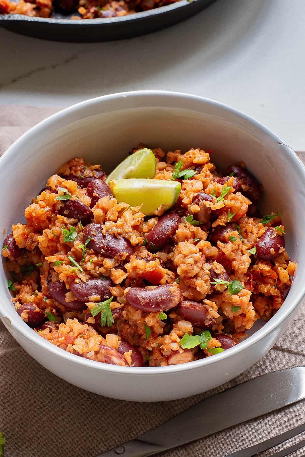 flavoured cauliflower rice in a bowl