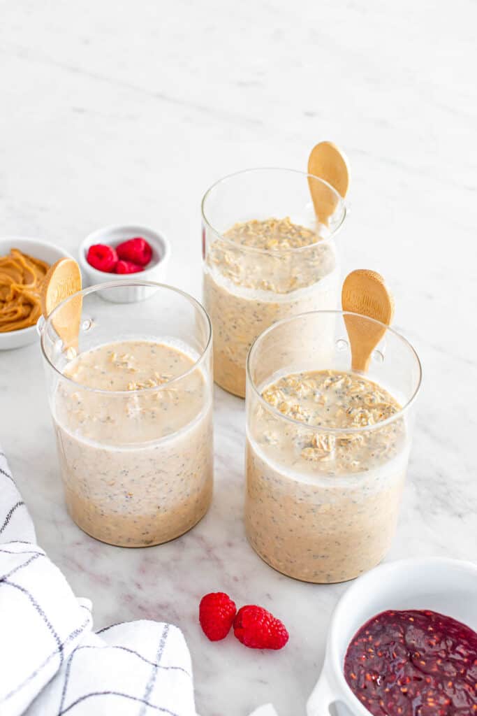 making peanut butter and jam overnight oats