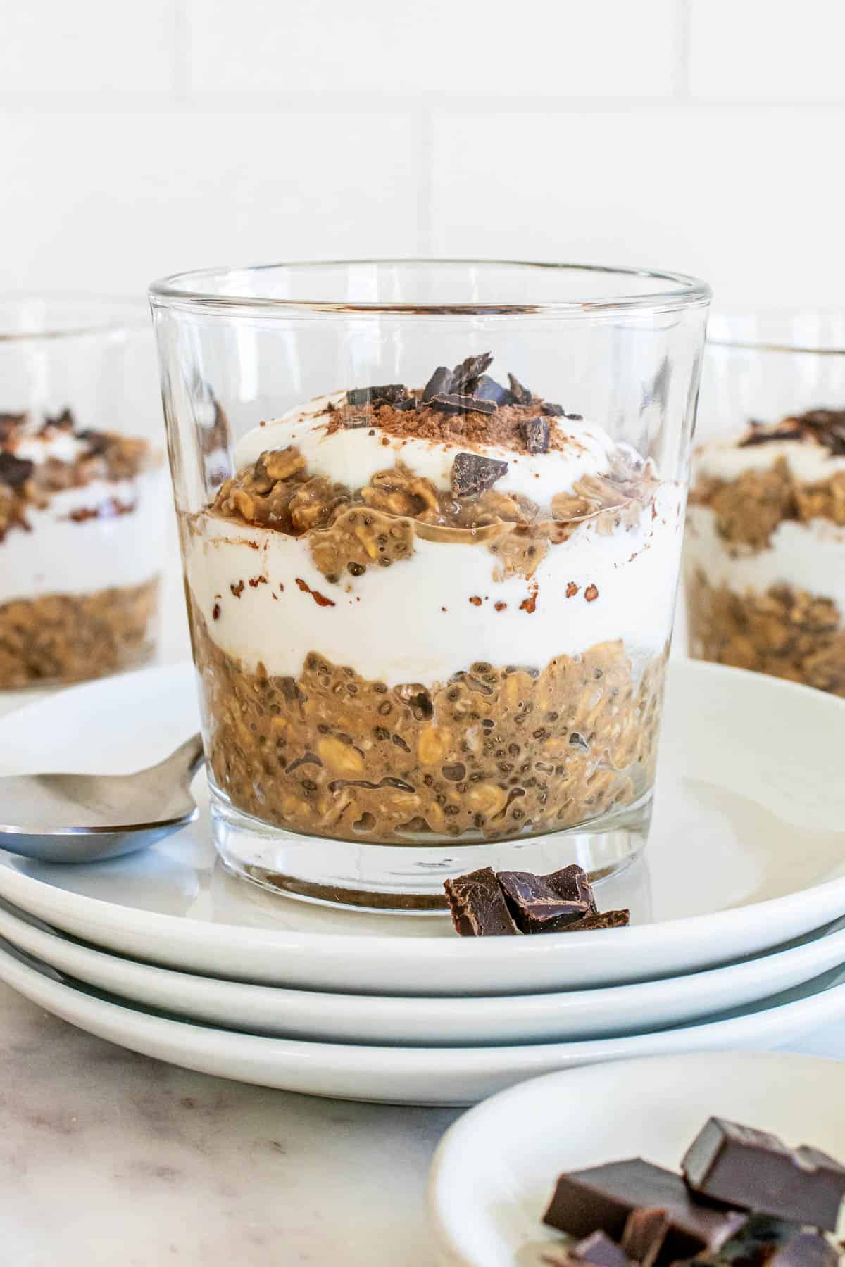 tiramisu overnight oats in a glass jar