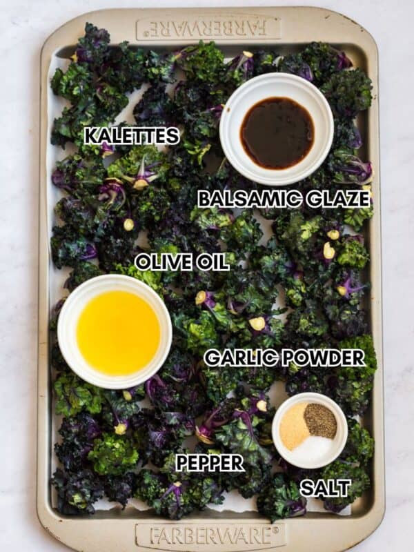 ingredients for crispy kalettes laid out on a sheet pan