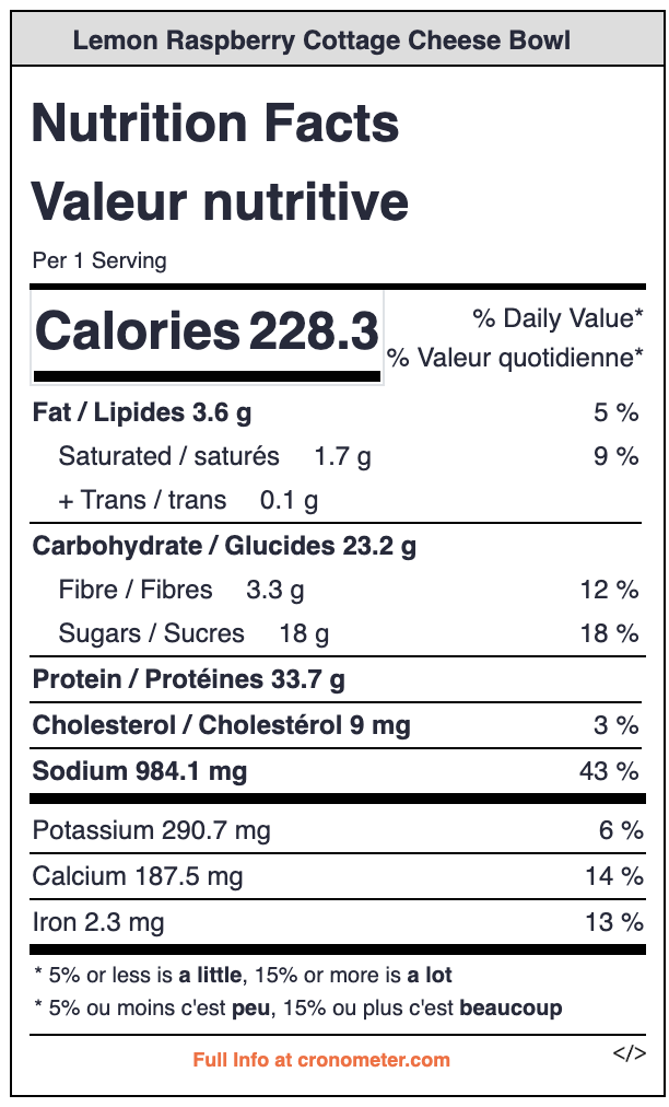 raspberry cottage cheese bowls nutrition label