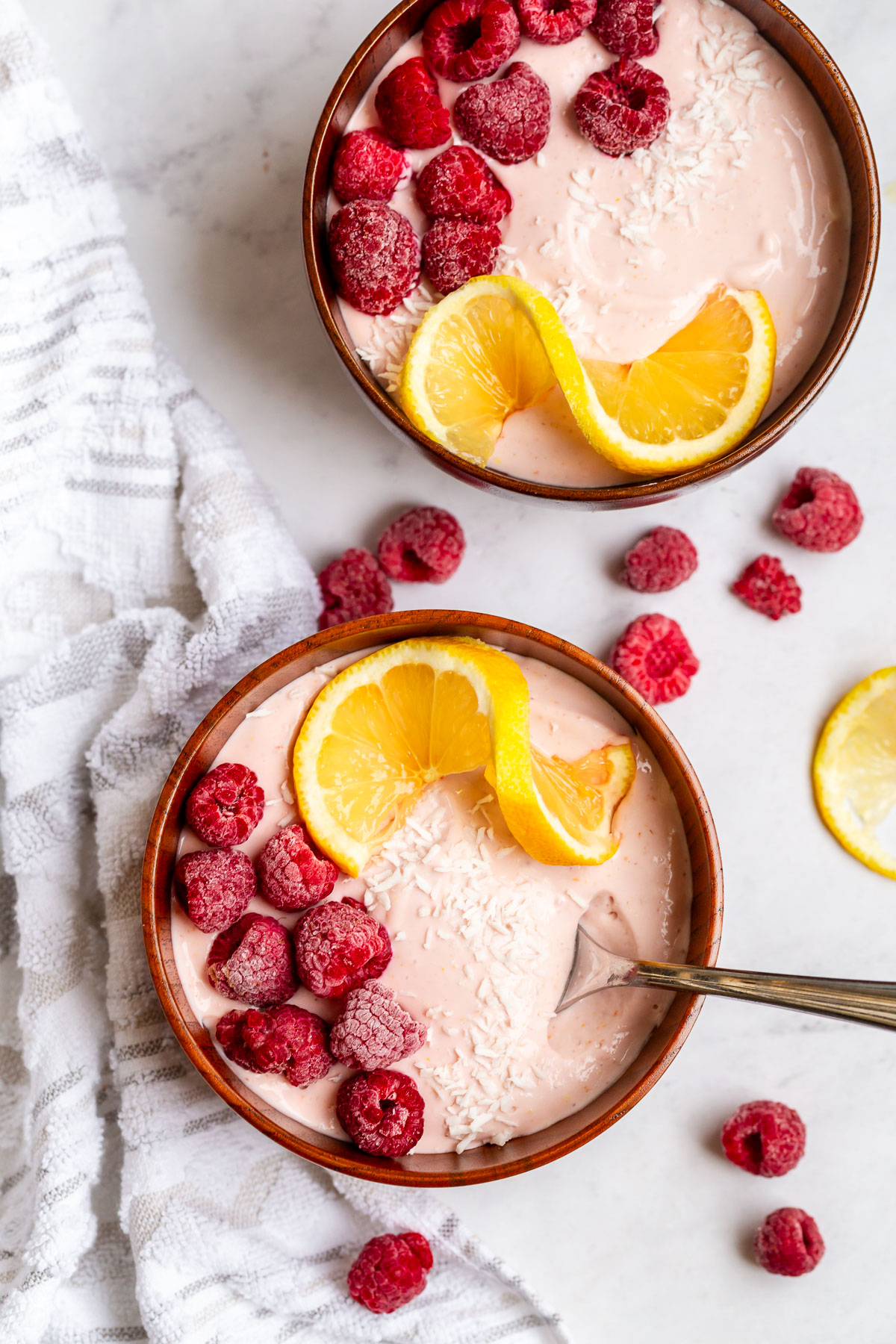 protein dessert bowls topped with fruit