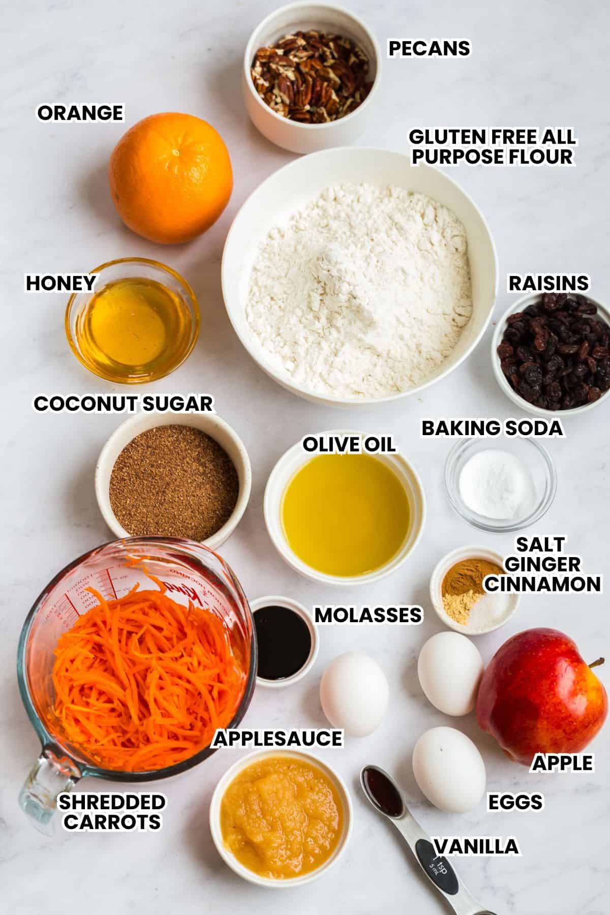 Gluten Free Morning Glory Muffins (Healthy & Moist) 2 ingredients laid out for the gluten free morning glory muffins