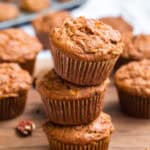 gluten free morning glory muffins stacked on top of each other